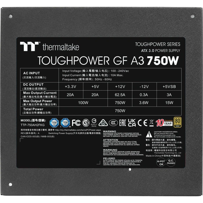 Thermaltake ToughPower GF A3 Gold 750W, ATX 3.0