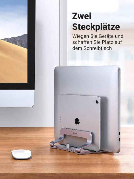Ugreen Vertikaler Laptopständer, 2 Slot, grau, verstellbar