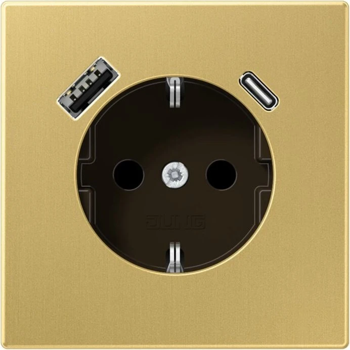 Jung Serie LS SCHUKO-Steckdose mit USB-Ladegerät Safety+, Messing classic