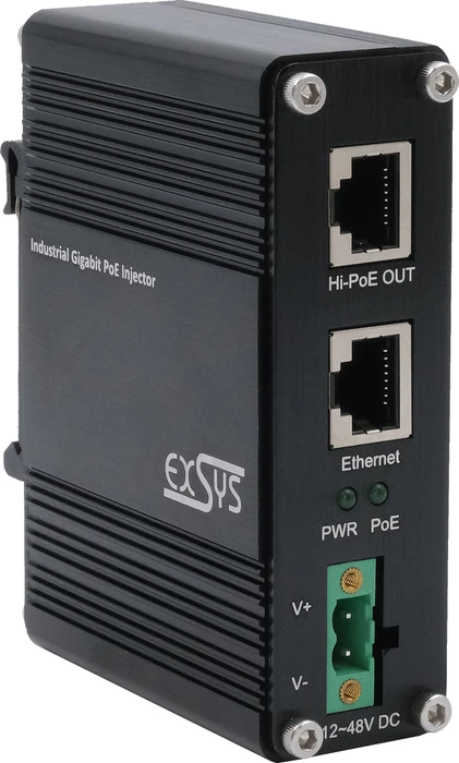 Exsys Industrial Railmount Gigabit PoE-Injektor, 2x RJ-45, 60W LTPoE++