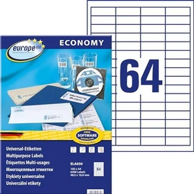 europe100 Etiketten, 48.5x16.9mm, weiß, 100 Blatt (6400 Etiketten)
