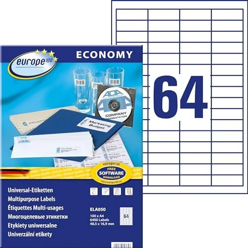 europe100 Etiketten, 48.5x16.9mm, weiß, 100 Blatt (6400 Etiketten)