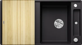 Blanco Axia III 5 S-F InFino Becken reversibel mit Ablauffernbedienung schwarz inkl. Holzschneidebrett