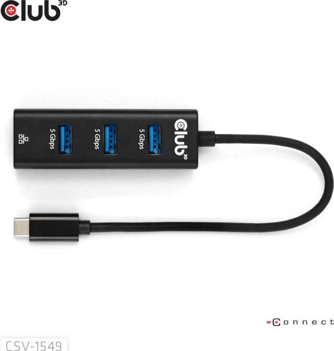 Club 3D USB-Hub mit LAN-Adapter, USB-C 3.0 [Stecker]