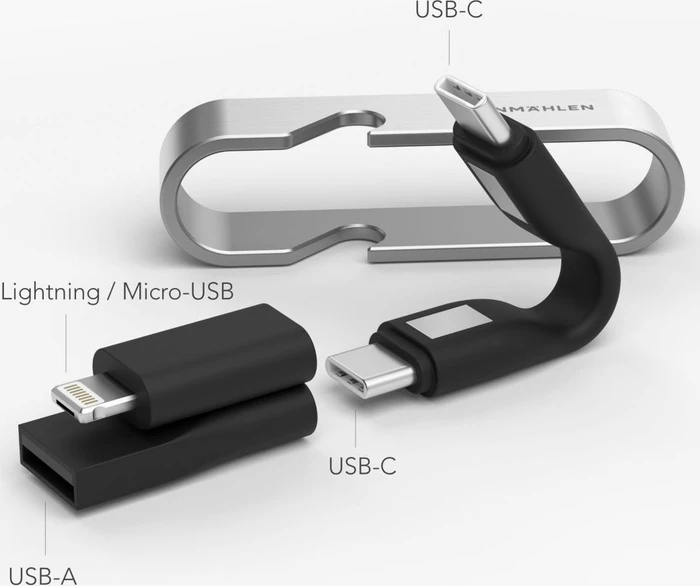 Vonmählen High Six 6in1 USB-C Kabel mit Lightning/USB Micro-B/USB-A Adapter Dongle, schwarz/silber
