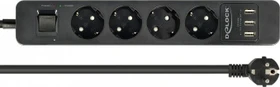 DeLOCK Steckdosenleiste mit Überspannungsschutz und USB-Ladefunktion, Schalter, 4-fach, 1.5m, schwarz