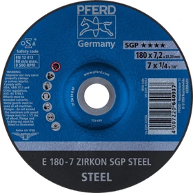 Pferd E 180-7 ZIRKON SGP STEEL Schleifscheibe, 180x7.2x22.23mm, 10 Stück