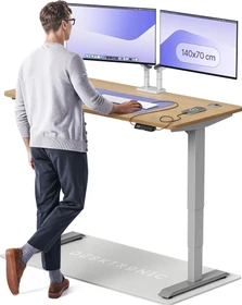 Desktronic HomePro Sitz-Steh-Schreibtisch 140x70cm Eiche massiv/silber