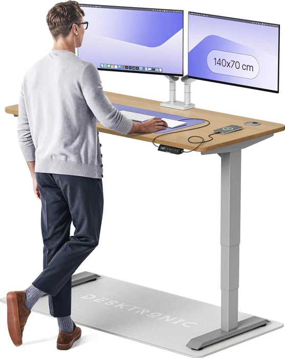 Desktronic HomePro Sitz-Steh-Schreibtisch 140x70cm Eiche massiv/silber