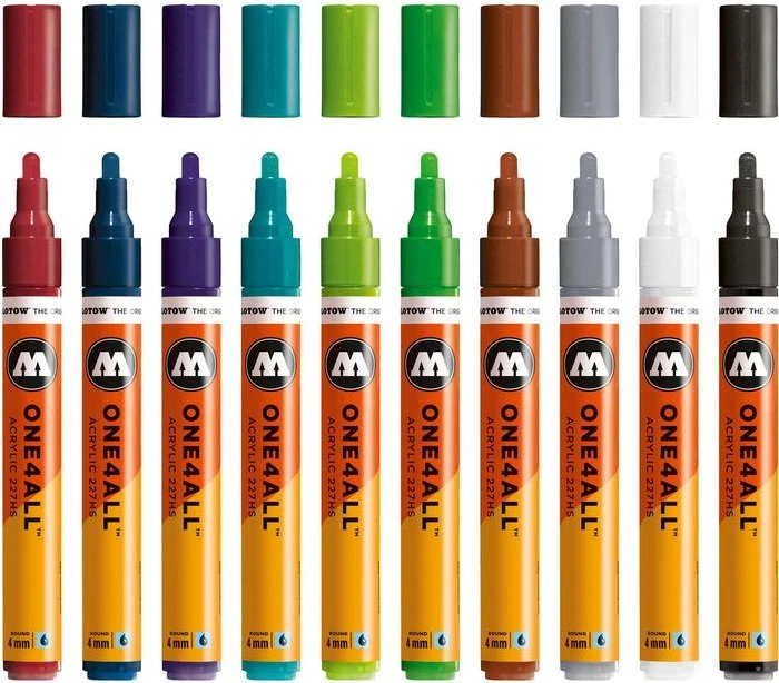Molotow ONE4ALL 227HS 4mm Acrylmarker Basic-Set 2 sortiert, 10er-Set, Etui