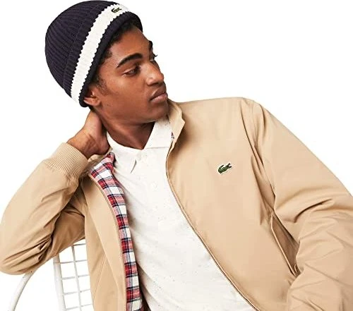 Lacoste Rippstrick Tuchwolle Beanie navy blue/white