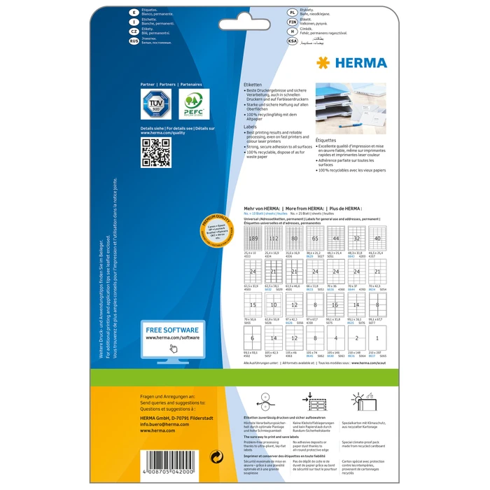 Herma Etiketten Premium, 48.3x33.8mm, weiß, matt, 25 Blatt (800 Etiketten)