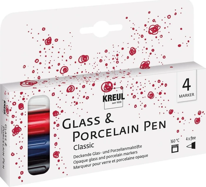 Kreul Glass & Porcelain Pen Classic fine sortiert, 4er-Set