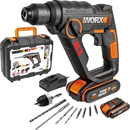 Worx H3 20V PowerShare Akku-Bohrhammer inkl. Koffer + 2 Akkus 2.0Ah