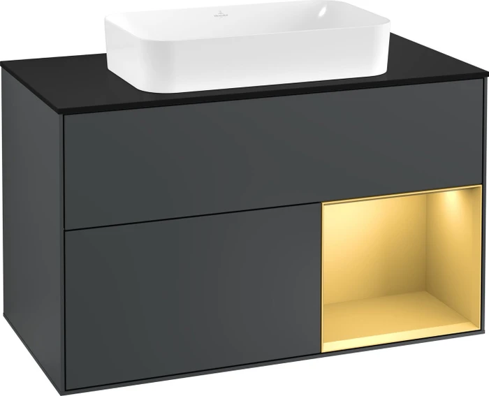 Villeroy & Boch Finion Waschbeckenunterschrank für Becken mittig 2 Auszüge mit Beleuchtung 1000x603x501mm midnight blue matt lacquer