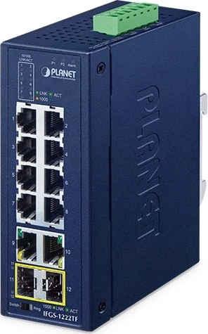 Planet IFGS Industrial Railmount Managed Switch, 10x RJ-45, 2x SFP
