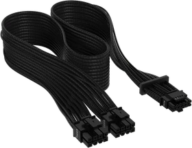 Corsair PSU Cable Type 4 - 600W PCIe 5.0 12VHPWR, 2x 8-Pin PCIe Stecker auf 16-Pin PCIe 5.0 12VHPWR Stecker, Adapterkabel, Premium Individually Sleeved, schwarz, 65cm