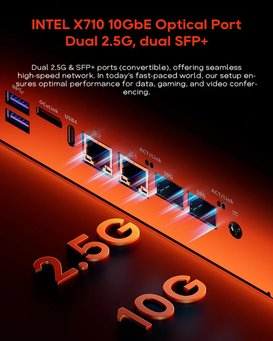 Aoostar WTR MAX 8845, AMD Ryzen 7 PRO 8845HS, 2x SFP+ 10Gb/s, 2x RJ-45 2.5GBase-T