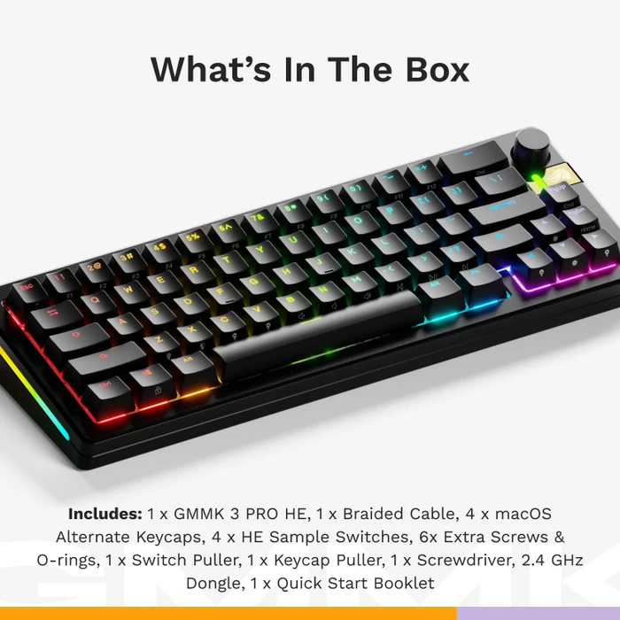 Glorious GMMK 3 Pro HE Wireless 65% Pre-built Gaming Keyboard, schwarz, LEDs RGB, Glorious Fox HE, USB/Bluetooth, US