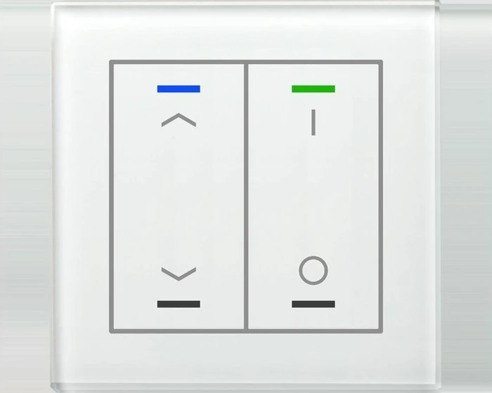 MDT Glastaster II Light 2-fach weiß, Temperatursensor, Symbol I/O und Auf/Ab