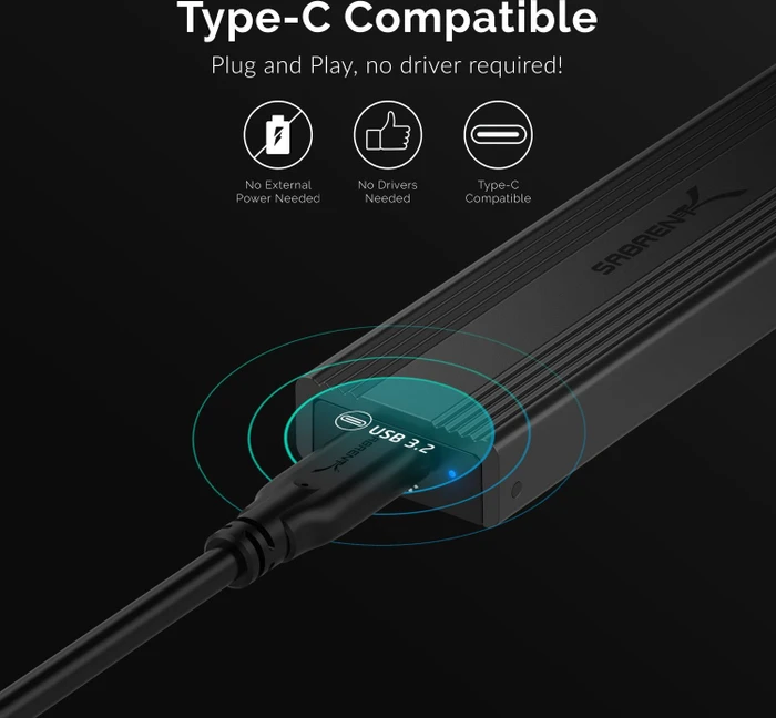 Sabrent USB 3.1 Typ-C Tool-Free Enclosure, USB-C 3.1