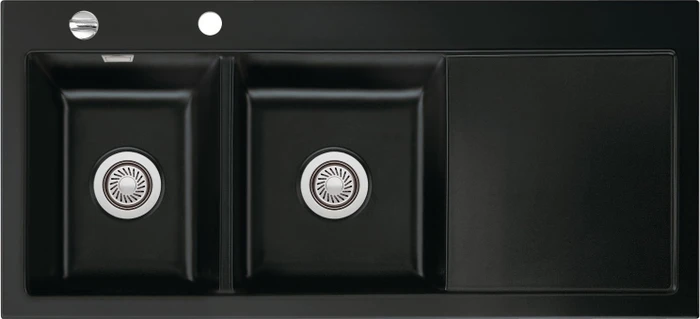 systemceram Mera Double Einbau Becken links mit Ablauffernbedienung nigra