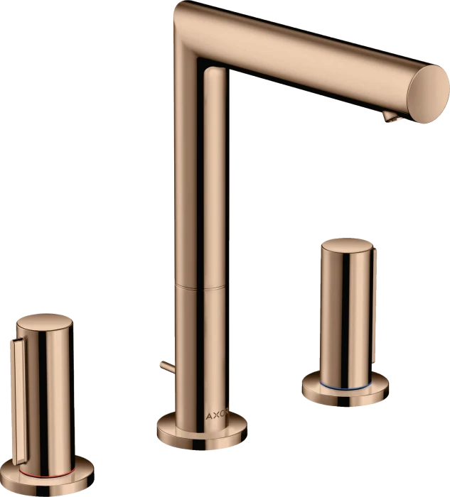 Hansgrohe Axor Uno 3-Loch Waschtischarmatur 200 mit Zerogriffen und Zugstangen-Ablaufgarnitur polished red gold