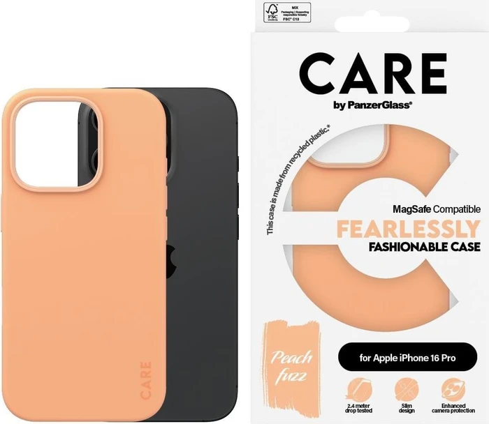 PanzerGlass Care Fashionable Case MagSafe für Apple iPhone 16 Pro Peach Fuzz