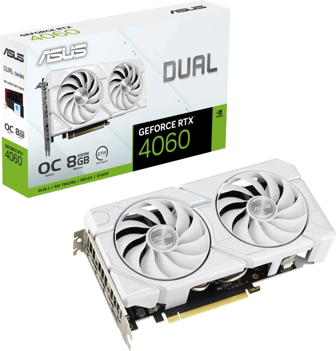 ASUS Dual GeForce RTX 4060 EVO White, DUAL-RTX4060-8G-EVO-WHITE, 8GB GDDR6, HDMI, 3x DP, retail