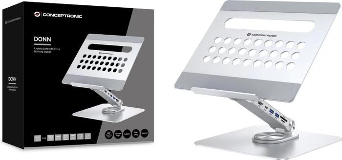 Conceptronic DONN27G Laptop-Ständer mit 7-in-1 Dockingstation, USB-C 3.0 [Buchse]
