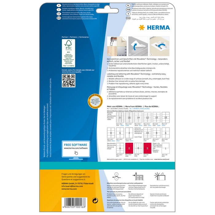 Herma Adressetiketten, 99.1x38.1mm, ablösbar, weiß, matt, 25 Blatt (350 Etiketten)