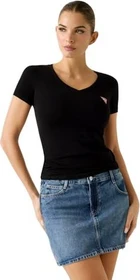 Guess Stretch Logo-Dreieck V-Neck T-Shirt kurzarm schwarz (Damen)
