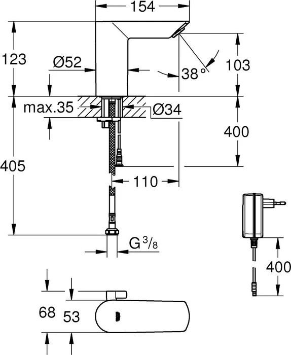 Grohe Bau Cosmopolitan E elektrische Waschbeckenarmatur chrom