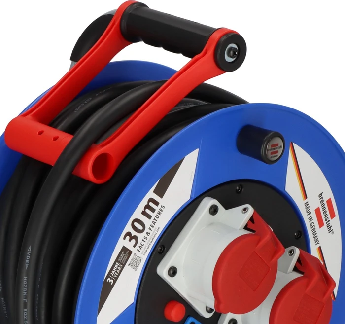 Brennenstuhl Garant CEE Industrie-/Baustellen-Kabeltrommel, CEE 400V/16A auf 1x Schuko + 2x CEE 400V/16A, 30m, IP44, H07RN-F 5G2,5