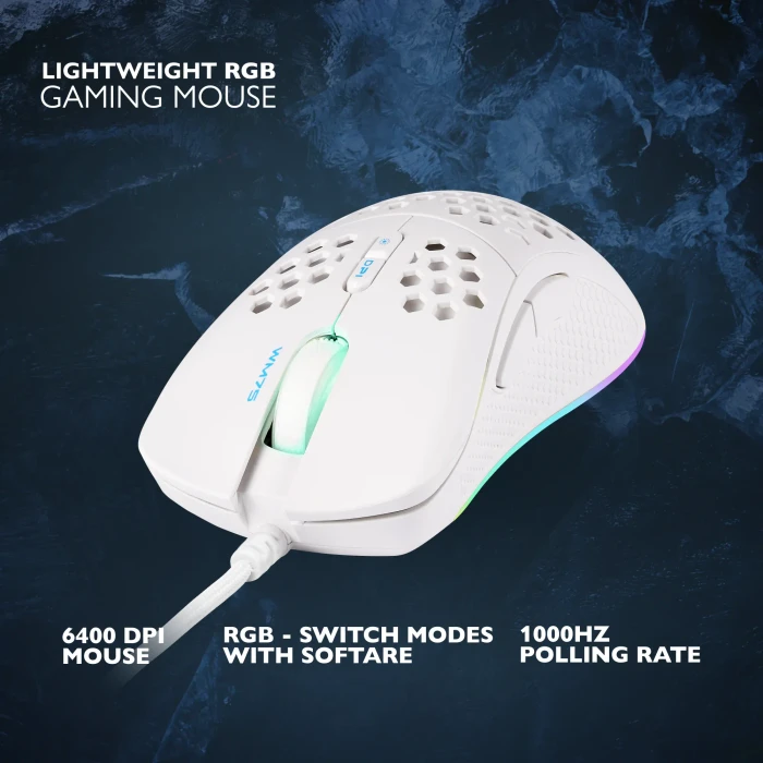 Deltaco WM75 Ultra-Light Gaming Mouse weiß, USB