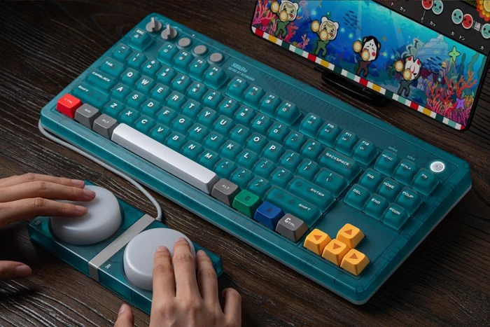 8BitDo Retro 87 Mechanical Keyboard - N64 30th Collection, Clear Blue, Cloud Gray Linear, USB/Bluetooth, US