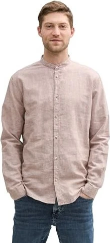 Tom Tailor Regular Fit Leinenanteil Hemd langarm mocha brown/chambray (Herren)