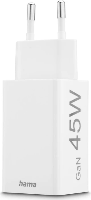 Hama GaN Schnellladegerät, USB-C/USB-A, 1x USB-C + 1x USB-A, 45W, weiß