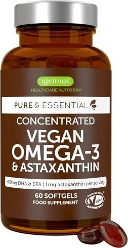 Igennus Pure & Essential Vegan Omega-3 & Astaxanthin Weichkapseln, 60 Stück