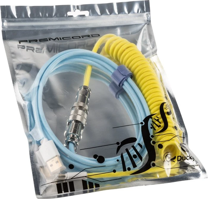 Ducky Premicord Spiralkabel USB-C auf USB-A, Tastaturkabel (Spiral-Textilkabel), 1.8m, Cotton Candy
