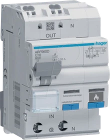 Hager Fehlerlichtbogen-Schutzeinrichtung AFDD FI-LS 1P+N 6kA C-10A 30mA Typ A 3m