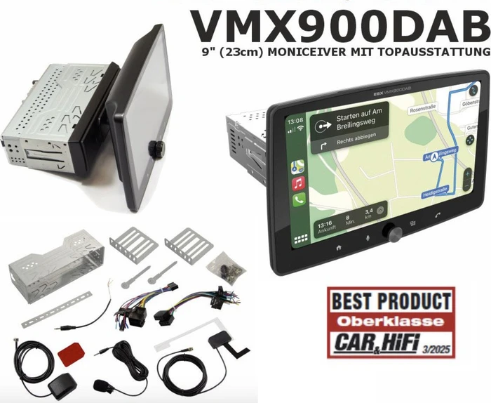 ESX Universal 1-DIN Multi-Angle Media Moniceiver mit 22,8 cm 9" Touchscreen