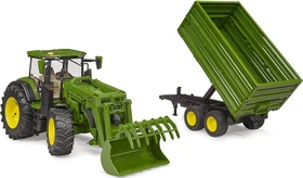 Bruder Profi-Serie John Deere 7R 350 mit Frontlader und Tandemachstransportanhänger