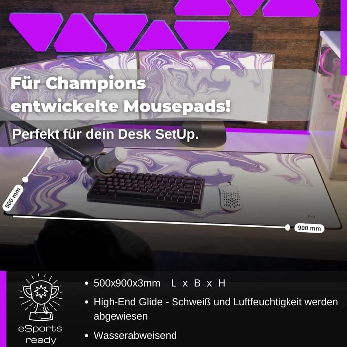 Nyfter Nyfpad XXL Liquid Premium Gaming Mousepad, 900x500mm, Design weiß/violett