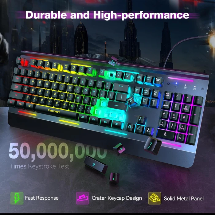 TeckNet RGB Gaming Keyboard, schwarz, LEDs RGB, USB, US
