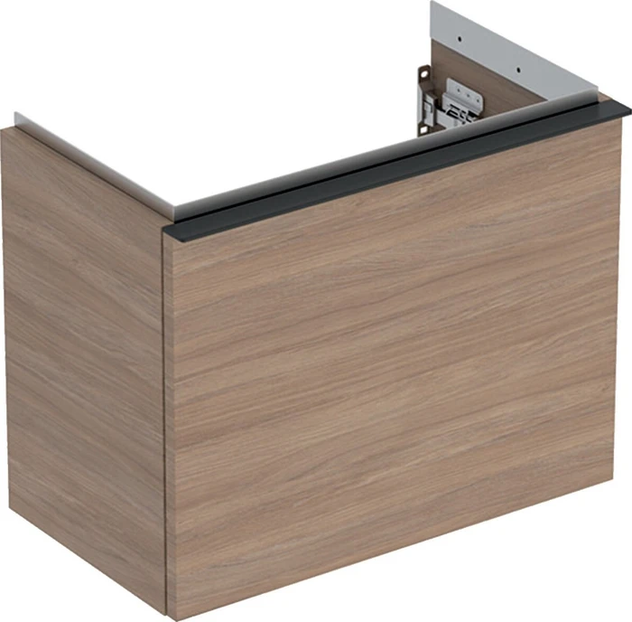 Geberit iCon Unterschrank für Handwaschbecken mit einer Schublade 52cm, Korpus und Front: Eiche/Melamin Holzstruktur, Griff: lava/pulverbeschichtet matt