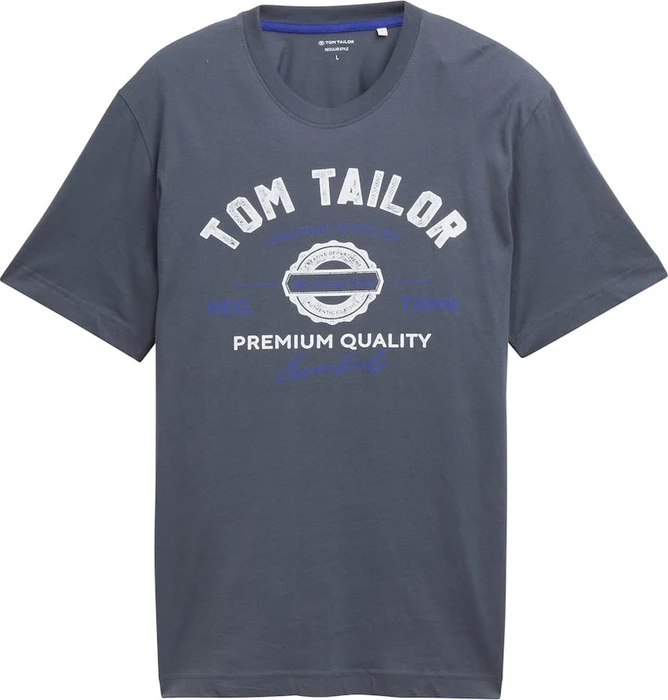 Tom Tailor Logo-Print T-Shirt kurzarm blueish grey (Herren)