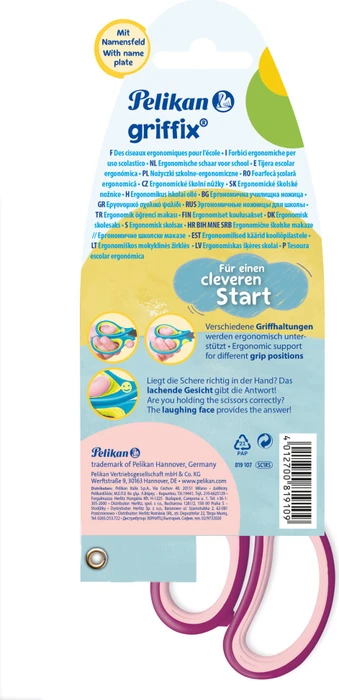 Pelikan griffix Schulschere Blisterverpackung, Universalschere, Rechtshänder, 150mm, Sweet Berry
