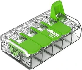 Wago Green Range Verbindungsklemme mit Hebeln bis 4mm² 5-Leiter, 25 Stück
