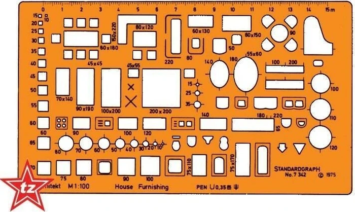 Schneider Standardgraph Möblierungsschablone Architekt Schablone, orange (7342)